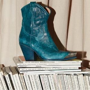 Free People Brayden Western Boots in Blue/Petrol Size 37.5